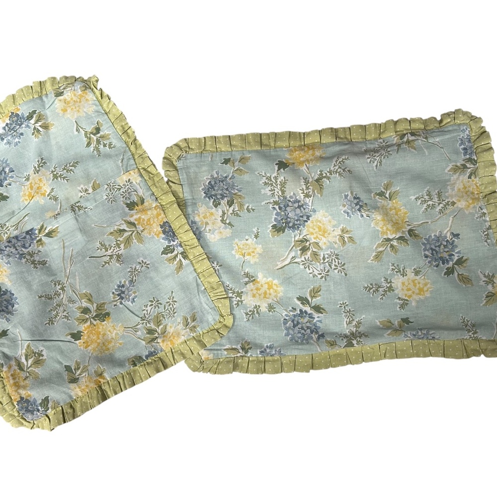 Laura Ashley Home blue green floral hydrangea ruffle trim lumbar accent pillow